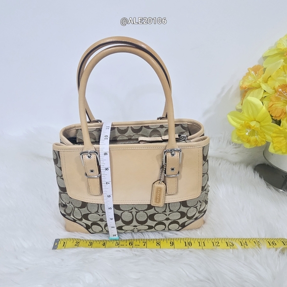 Coach #6366 Elegant Tan and Brown Designer Satchel Bag. - Picture 4 of 12